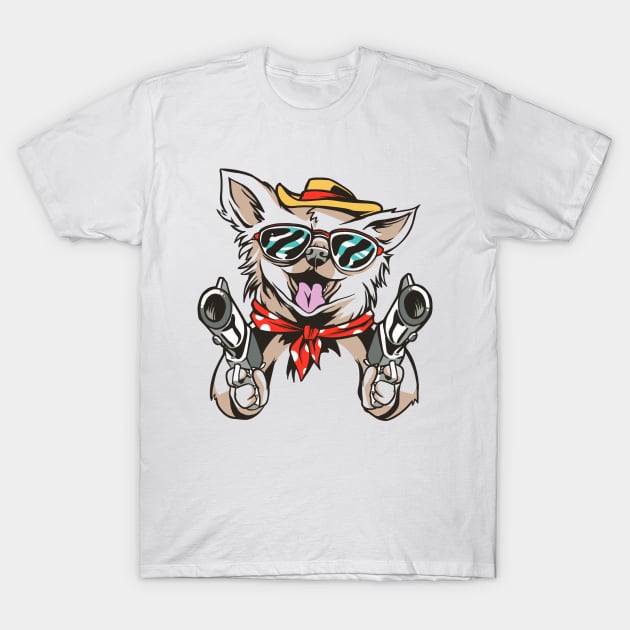 Funny Chihuahua Dog Wielding Guns T-Shirt by Emart